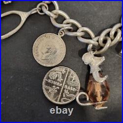 Vintage Sterling Silver Heavy Charm Bracelet And Large Charm