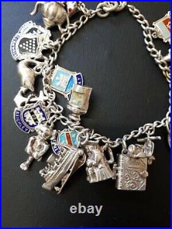 Vintage Sterling Silver Heavy Charm bracelet With 21 Charms Moving/ Opening