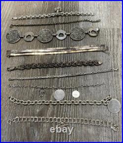 Vintage Sterling Silver Ladies Charm Chain Bracelet Jewelry Lot 170g
