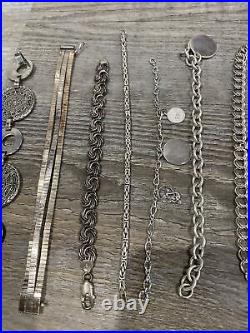 Vintage Sterling Silver Ladies Charm Chain Bracelet Jewelry Lot 170g
