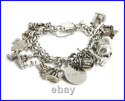 Vintage Sterling Silver Large Charm Bracelet Loaded With Charms, 72.6 Grams