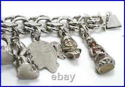 Vintage Sterling Silver Large Charm Bracelet Loaded With Charms, 72.6 Grams