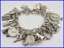 Vintage Sterling Silver Loaded 30 Travel & Personal Charm Bracelet 100.8 Grams