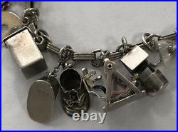 Vintage Sterling Silver Loaded Charm Bracelet 3D Movable Charms 19 Total