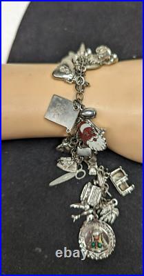 Vintage Sterling Silver Loaded Unique Charm Bracelet Holiday Money Car Shoe Etc Vintage Sterling Silver Loaded Unique Charm Bracelet Holiday Money Car Shoe Etc