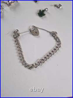 Vintage Sterling Silver Love Heart Charm Braclet With Charms
