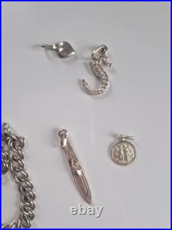 Vintage Sterling Silver Love Heart Charm Braclet With Charms