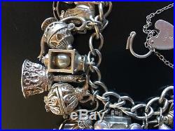 Vintage Sterling Silver NUVO Openers Ringers Gem Set LOADED Charm Bracelet 101G