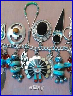 Vintage Sterling Silver Native American Southwestern Charm Bracelet Turquoise