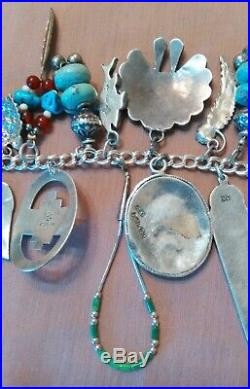 Vintage Sterling Silver Native American Southwestern Charm Bracelet Turquoise