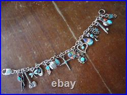 Vintage Sterling Silver Navajo Indian Charm Bracelet With 18 Fine Native Charms