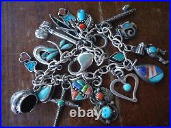 Vintage Sterling Silver Navajo Indian Charm Bracelet With 18 Fine Native Charms