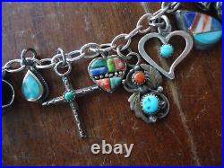 Vintage Sterling Silver Navajo Indian Charm Bracelet With 18 Fine Native Charms