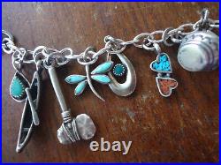 Vintage Sterling Silver Navajo Indian Charm Bracelet With 18 Fine Native Charms