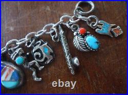 Vintage Sterling Silver Navajo Indian Charm Bracelet With 18 Fine Native Charms