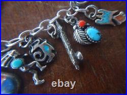 Vintage Sterling Silver Navajo Indian Charm Bracelet With 18 Fine Native Charms