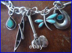 Vintage Sterling Silver Navajo Indian Charm Bracelet With 18 Fine Native Charms