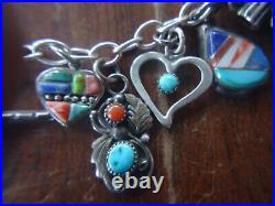 Vintage Sterling Silver Navajo Indian Charm Bracelet With 18 Fine Native Charms