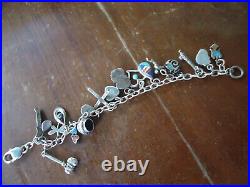 Vintage Sterling Silver Navajo Indian Charm Bracelet With 18 Fine Native Charms