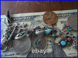 Vintage Sterling Silver Navajo Indian Charm Bracelet With 18 Fine Native Charms