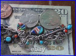 Vintage Sterling Silver Navajo Indian Charm Bracelet With 18 Fine Native Charms