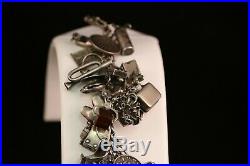 Vintage Sterling Silver Opening Moving Articulated 1940s 48 Charm Bracelet 69.6G