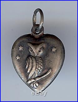 Vintage Sterling Silver Owl & Stars Puffy Heart Charm