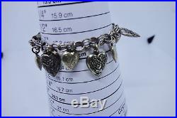Vintage Sterling Silver Puffy Heart Charm Bracelet Loaded Repousse 11 Hearts
