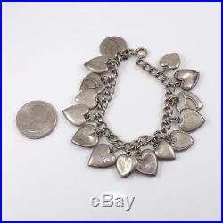 Vintage Sterling Silver Puffy Heart Loaded Charm Enamel Bracelet 6.5 LDL10