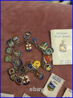 Vintage Sterling Silver Souvenir Shield Charm Bracelet 925 + 37 Charms