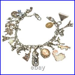 Vintage Sterling Silver Traveler's Charm Bracelet, 7.5, 17 Sterling Charms Vintage Sterling Silver Traveler's Charm Bracelet, 7.5, 17 Sterling Charms