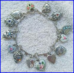 Vintage Sterling Silver Walter Lampl Puffy Heart Key Link Charm Bracelet
