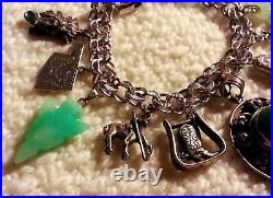 Vintage Sterling Silver Western Charm Bracelet & Charms, 7.50, Turquoise 12.7gr