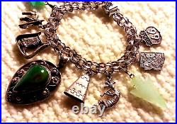 Vintage Sterling Silver Western Charm Bracelet & Charms, 7.50, Turquoise 12.7gr