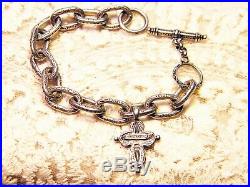 Vintage Sterling Silver and 22 K Gold Konstantino Crucifix Charm Bracelet