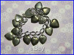 Vintage Sterling silver charm bracelet 14 enameled puffy heart charms