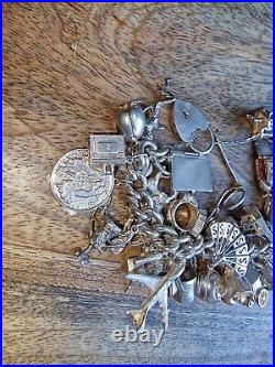 Vintage Stunning Sterling Silver Charm Bracelet HEAVY 136g Concorde 50+ Charms