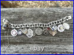 Vintage TC Sterling Silver Triple Link Charm Bracelet 15 Charms Stein Florida +