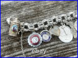 Vintage TC Sterling Silver Triple Link Charm Bracelet 15 Charms Stein Florida +