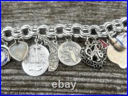 Vintage TC Sterling Silver Triple Link Charm Bracelet 15 Charms Stein Florida +