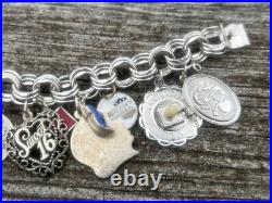 Vintage TC Sterling Silver Triple Link Charm Bracelet 15 Charms Stein Florida +