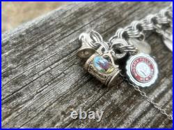 Vintage TC Sterling Silver Triple Link Charm Bracelet 15 Charms Stein Florida +