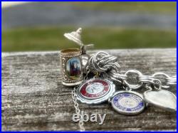Vintage TC Sterling Silver Triple Link Charm Bracelet 15 Charms Stein Florida +