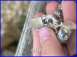 Vintage TC Sterling Silver Triple Link Charm Bracelet 15 Charms Stein Florida +