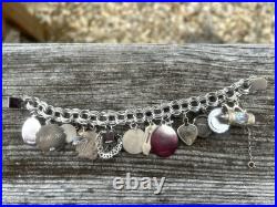 Vintage TC Sterling Silver Triple Link Charm Bracelet 15 Charms Stein Florida +