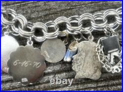 Vintage TC Sterling Silver Triple Link Charm Bracelet 15 Charms Stein Florida +