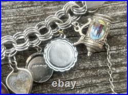 Vintage TC Sterling Silver Triple Link Charm Bracelet 15 Charms Stein Florida +