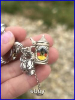 Vintage TC Sterling Silver Triple Link Charm Bracelet 15 Charms Stein Florida +