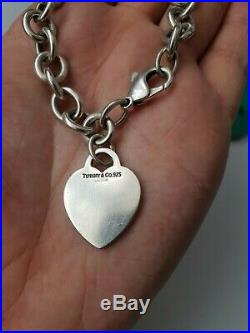 Vintage Tiffany & Co Sterling Silver Heart Tag Charm Bracelet Fully Hallmarked
