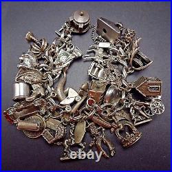 Vintage US TRAVEL Sterling Silver CHARM BRACELET 128g 32Charms many Moving Parts